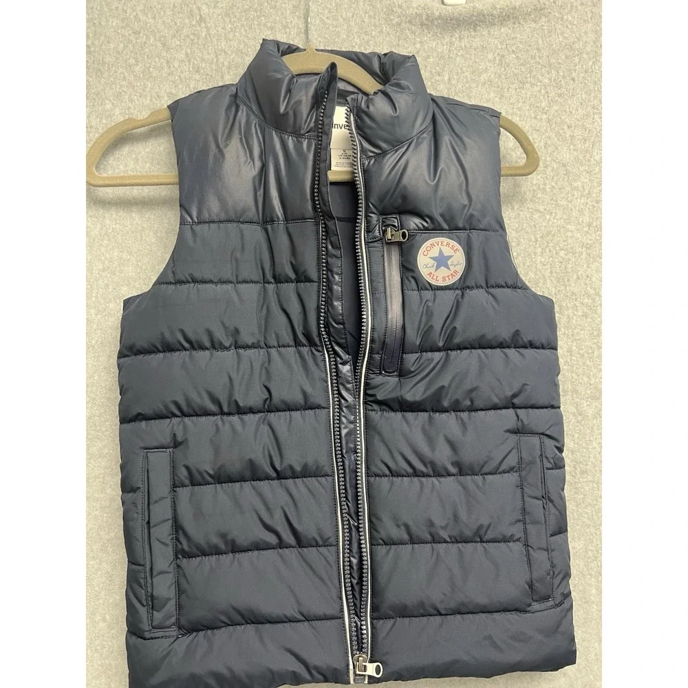 Converse Boys Navy Blue Puffer Vest Chuck Taylor All Star Logo Size S 8-10 Years